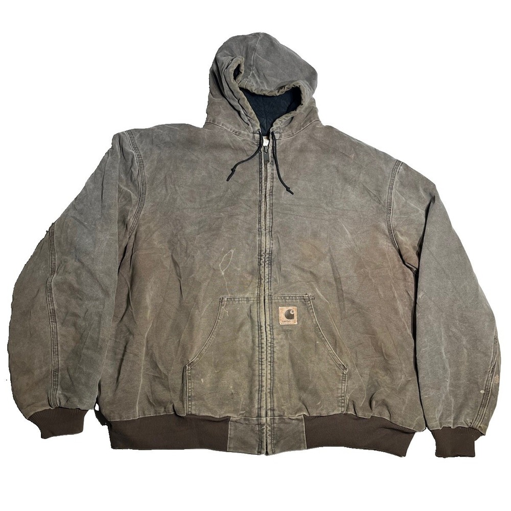 Vtg Y2K Carhartt J68CHT Chestnut Brown Faded Jacket Canvas Zip Hoodie Size 4XL T